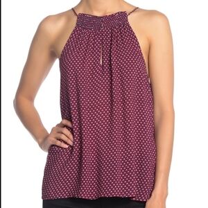 Splendid Tank Swing Sleeveless Halter Keyhole Neck Smocked Red White Navy XL NWT